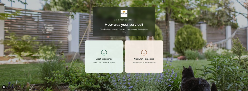 Customer landing page with great experience and not what I expected choices